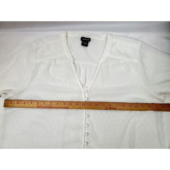 Torrid Top Plus Size 1 White Polka Dot Popover Short Sleeve Womens Tunic 1X 1XL - Picture 4 of 6